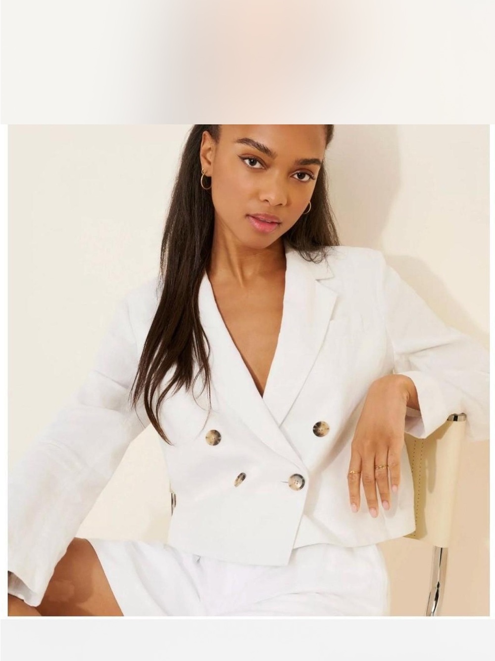 Anthropologie White Double-Breasted Cropped Blazer